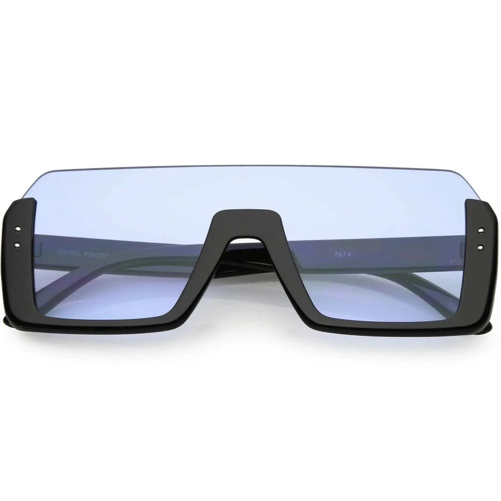 Oversized Shield Sunglasses Flat Top Fashion UV400 Protection Blue Lens Luxury